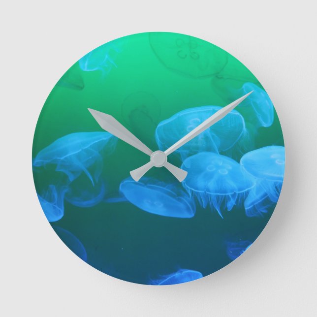 Reloj Redondo Mediano Medusa Fría Gradiente Verde Azul (Anverso)