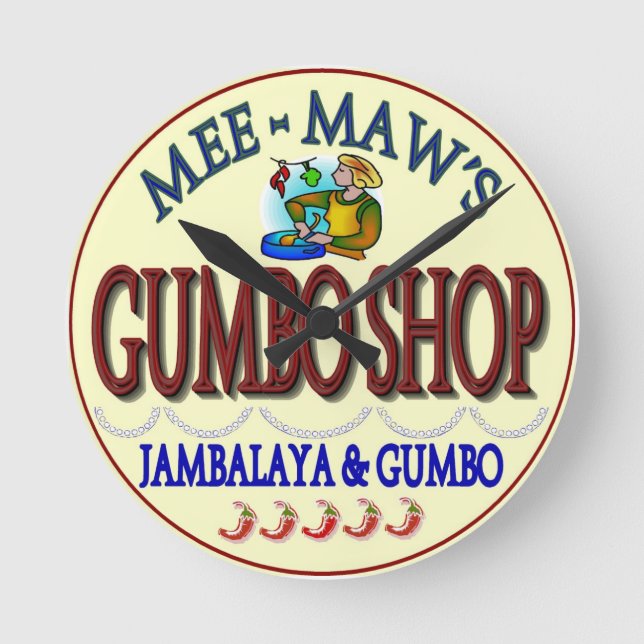 Reloj Redondo Mediano Mee Maw's Gumbo Shop (Anverso)
