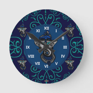 Reloj Redondo Mediano Mehndi Ganesha (Azul)