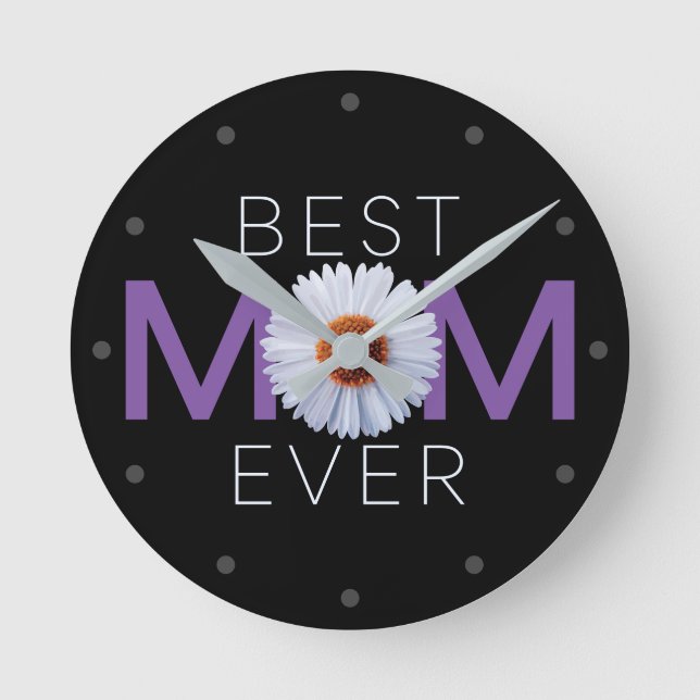 Reloj Redondo Mediano Mejor Mamá Con Imagen De Daisy (Purple V1) (Anverso)