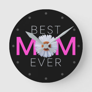 Reloj Redondo Mediano Mejor Mamá Con Imagen De Daisy (Rosa V1)