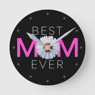 Reloj Redondo Mediano Mejor Mamá Con Imagen De Daisy (Rosa V1)
