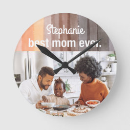 Reloj Redondo Mediano Mejor Mamá personalizado foto mantener rayas retro