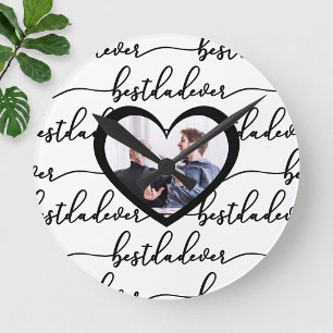 Reloj Redondo Mediano Mejor Papá del Mundo Escritura Foto en Blanco y Ne
