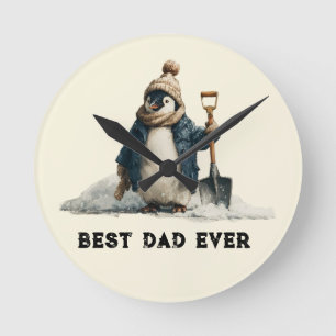 Reloj Redondo Mediano Mejor Papá Diseño de Pingüino de Invierno