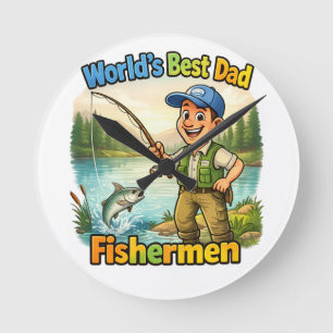 Reloj Redondo Mediano Mejor Papá Pescador junto al Lago Divertida Idea d