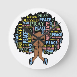 Reloj Redondo Mediano Melanin, mujer cristiana negra, reza