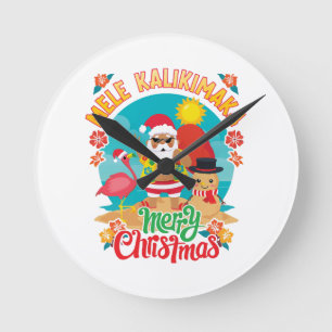 Reloj Redondo Mediano Mele Kalikimaka para una brillante Navidad hawaian
