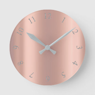 Reloj Redondo Mediano Melocotón de cobre color de rosa rosado mínimo del