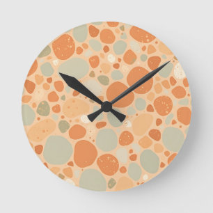 Reloj Redondo Mediano Melocotón Verde Salvia Patrón de Guijarros Abstrac