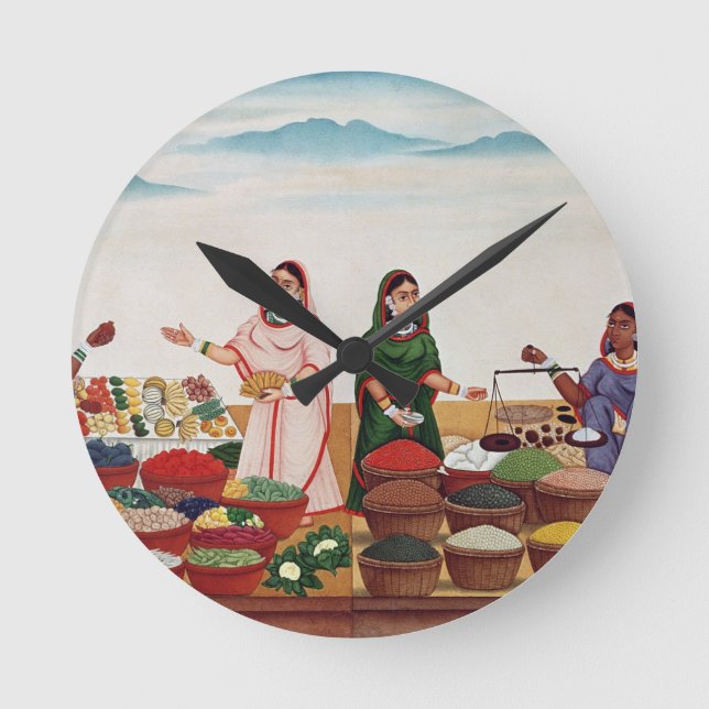 Reloj Redondo Mediano Mercado de la verdura y de la especia en Benares, (Anverso)