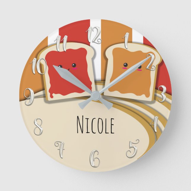 Reloj Redondo Mediano Mermelada de mantequilla de maní y fresa PB&J (Anverso)