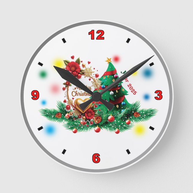 Reloj Redondo Mediano Merry Christmas 2025-Clock (Anverso)