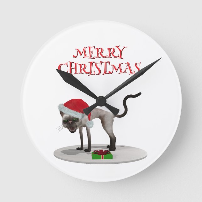 Reloj Redondo Mediano Merry Christmas. Cat with Santa hat (Anverso)