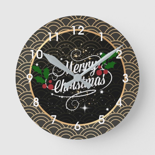 Reloj Redondo Mediano Merry Christmas, festive holiday design, (Anverso)