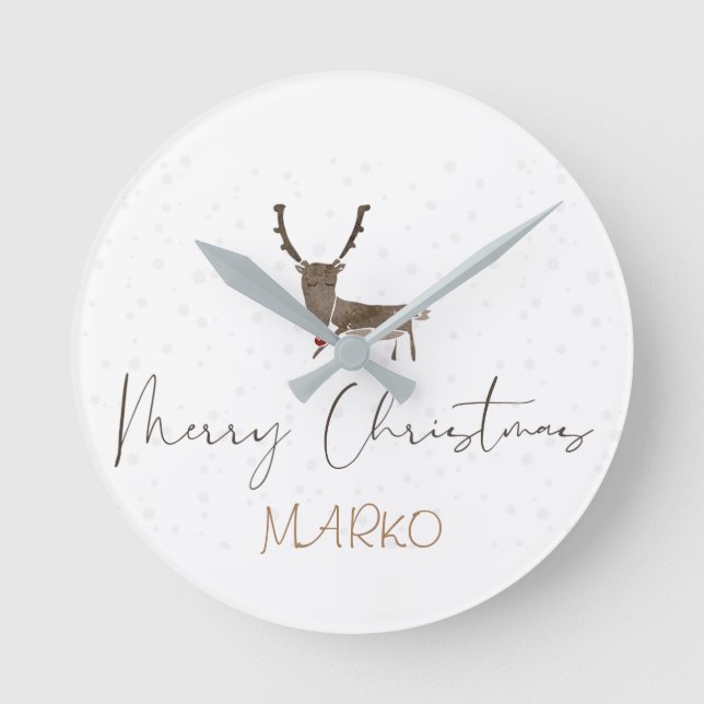 Reloj Redondo Mediano Merry Christmas tender reindeer  (Anverso)