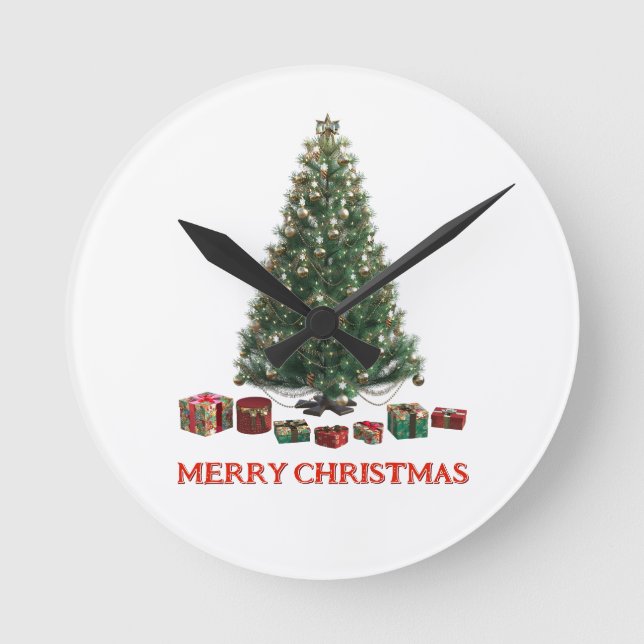 Reloj Redondo Mediano Merry Christmas. Tree (design 1) with gifts (Anverso)