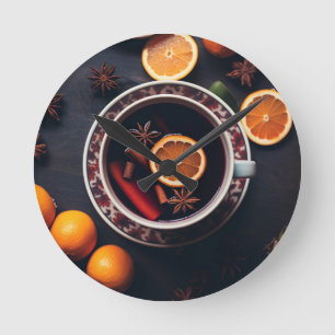 Reloj Redondo Mediano Merry y Mulled Bebida navideña acogedora