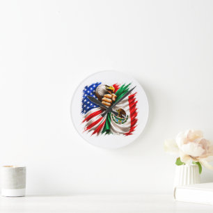 Reloj Redondo Mediano Mes de la Herencia Hispana USA Bandera de México