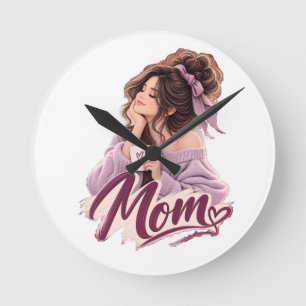 Reloj Redondo Mediano Messy Bun Coffee Mamá — Estética de Vida de Mamá A