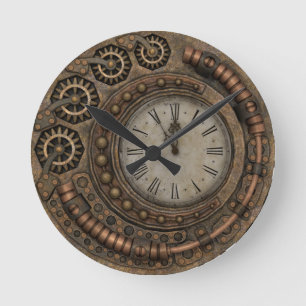 Reloj Redondo Mediano Metal Bronce Steampunk Victoriano Antiguo