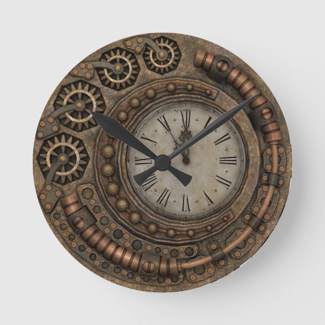 Reloj Redondo Mediano Metal Bronce Steampunk Victoriano Antiguo (Anverso)