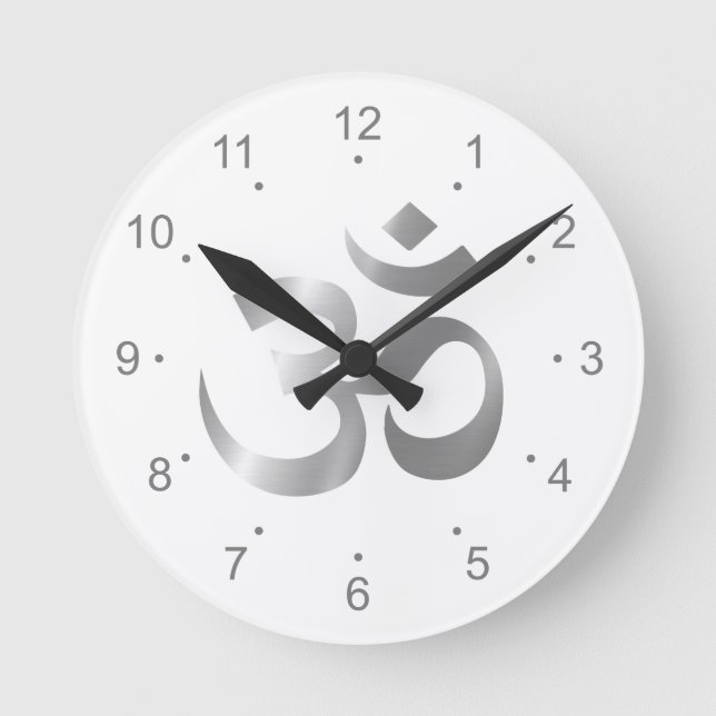 Reloj Redondo Mediano Metallic Silver Om Symbol Round Clock (Anverso)