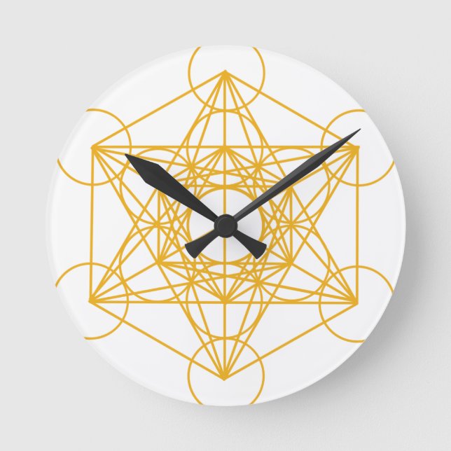 Reloj Redondo Mediano Metatron Cube Gold (Anverso)