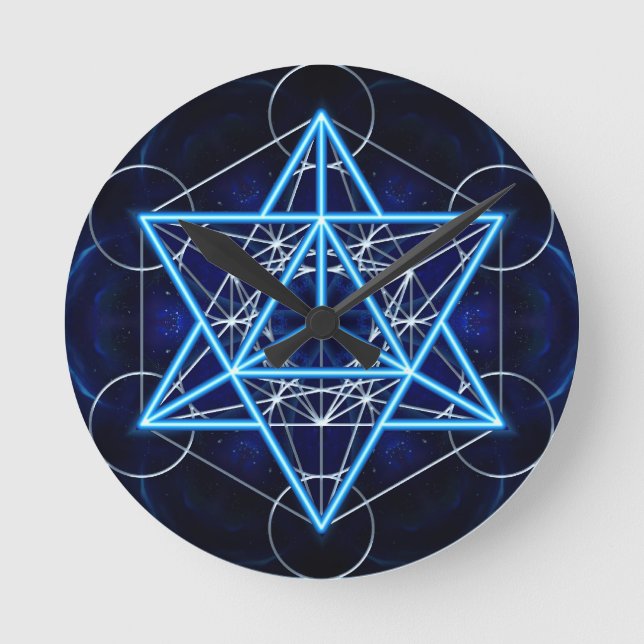 Reloj Redondo Mediano Metatrons Würfel -  Merkaba - Stern Tetraeder (Anverso)