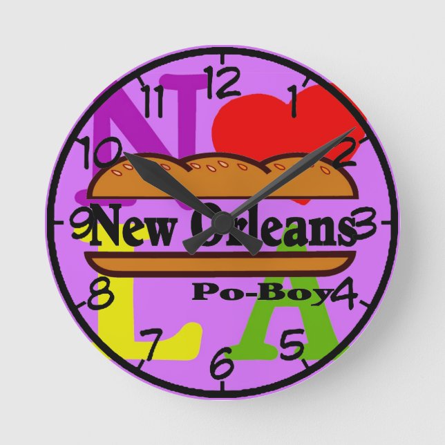 Reloj Redondo Mediano Mew Orleans Po Boy Sandwich (Anverso)