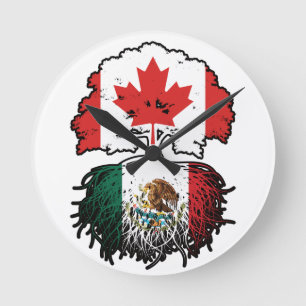 Reloj Redondo Mediano México México Bandera de raíces de árboles canadie