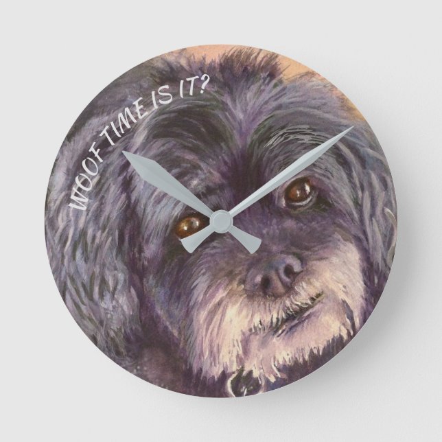 RELOJ REDONDO MEDIANO MEZCLA DE COCK-A-POO NEGRO CUTIE (Anverso)