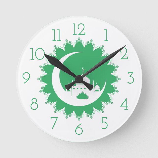 Reloj Redondo Mediano Mezquita blanca en la luna creciente el Ramadán (Anverso)