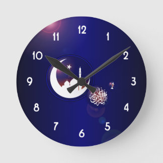Reloj Redondo Mediano Mezquita del Ramadán en luna creciente con el azul