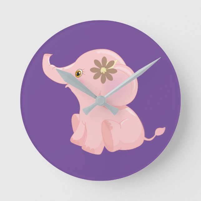 Reloj Redondo Mediano Mi bebé elefante rosa (Anverso)