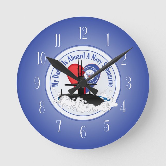 Reloj Redondo Mediano Mi Papá Está A Borde De Un Submarino (Anverso)