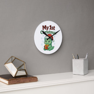 Reloj Redondo Mediano Mi primer Navidad Niño Dino