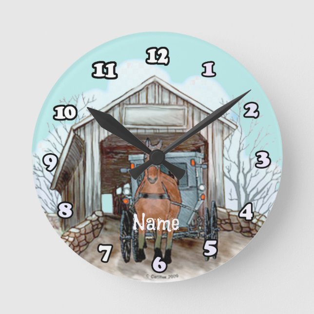Reloj Redondo Mediano Mi puente cubierto de Amish (Anverso)