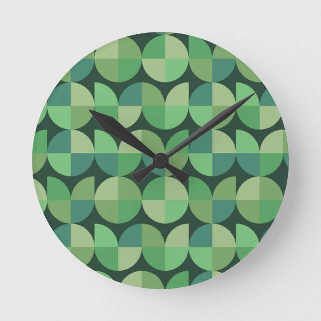 Reloj Redondo Mediano Mid Century Geometric Green Teal Pattern  (Anverso)