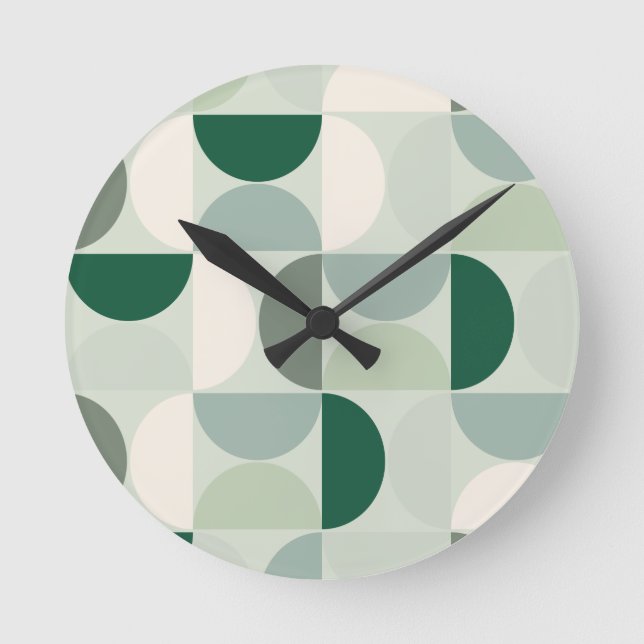Reloj Redondo Mediano Mid Century Modern Abstract Pattern Sage Green (Anverso)