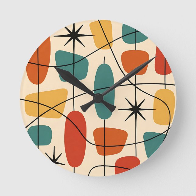Reloj Redondo Mediano Mid Century Modern Atomic Abstract (Anverso)