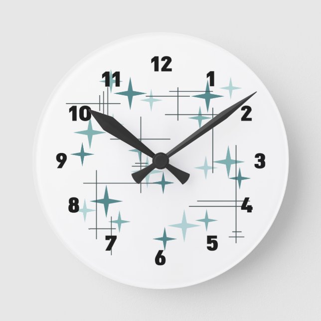 Reloj Redondo Mediano Mid Century Modern Stars (Teal) Clock 2 (Anverso)