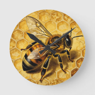 Reloj Redondo Mediano Miel de abeja Panal Dorado Naturaleza