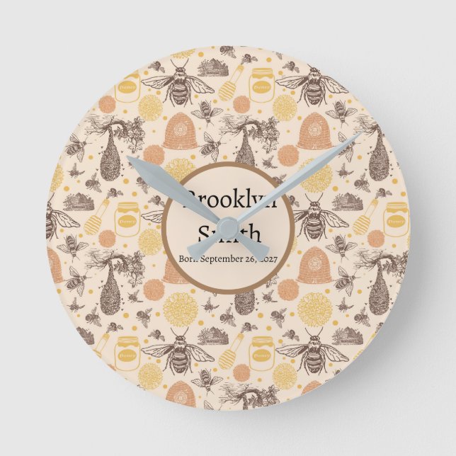 Reloj Redondo Mediano Miel virgen personalizada Bumblebee (Anverso)