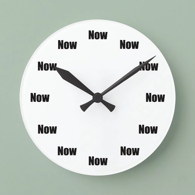 Reloj Redondo Mediano Mindfulness Time is Now (The time is now. A simple mindfulness reminder to be present in the moment. Great for yoga studio.)