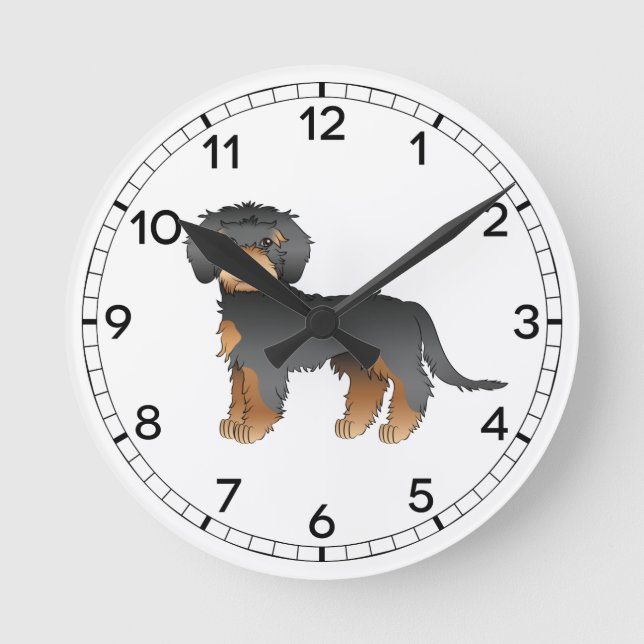 Reloj Redondo Mediano Mini Goldendoodle negro y bronceado perro de dibuj (Anverso)