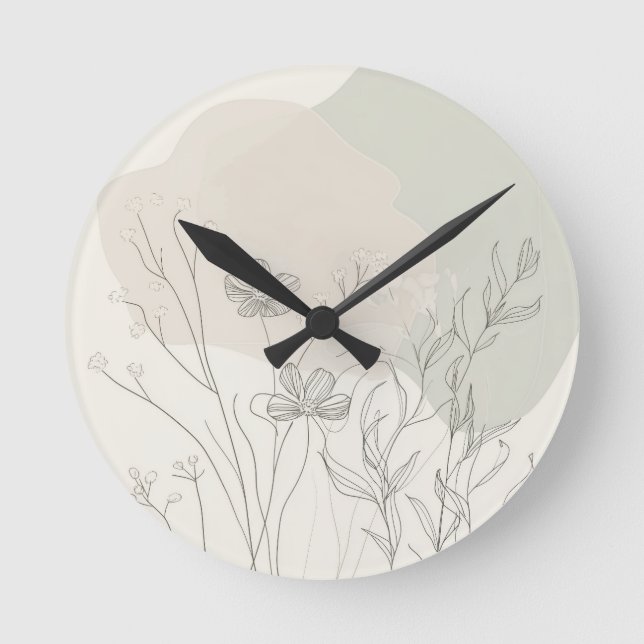 Reloj Redondo Mediano Minimal Botanical Decor – Abstract Wildflower Line (Anverso)