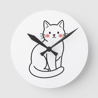 Reloj Redondo Mediano Minimal Cat Wall Clock – Cute Simple Kitty Design