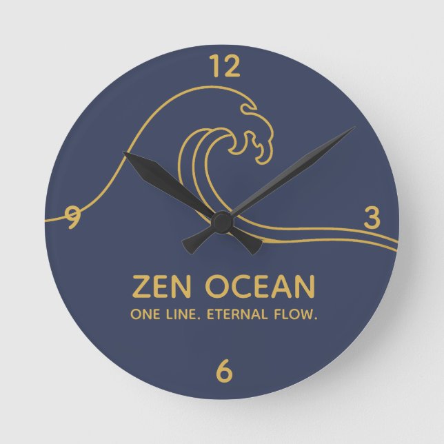 Reloj Redondo Mediano Minimalist Zen Wave - Abstract Ocean Line (Anverso)