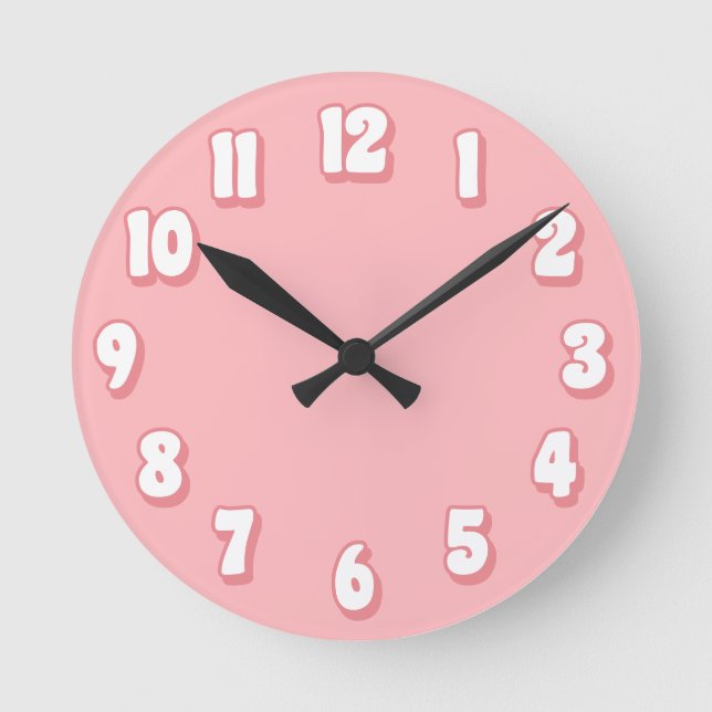 Reloj Redondo Mediano Minimalista Rosa Pastel Blanco Retro  (Anverso)